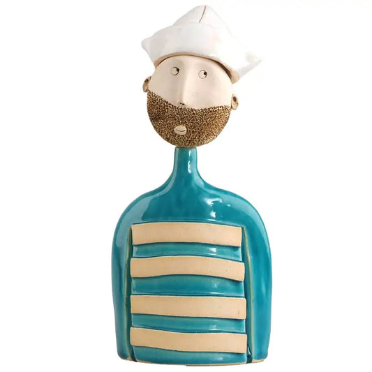 Handmade Nautical Male Bust Ceramic Figurine: the Sailor in Mint