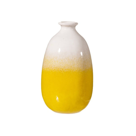 Ceramic Glazed  Yellow Vase - 12cm