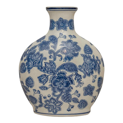 Blue and White Anemone Bottle Vase - 31cm