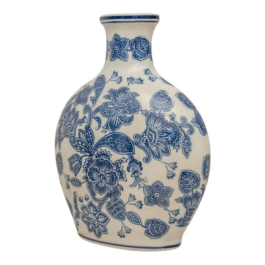 Blue and White Anemone Bottle Vase - 31cm