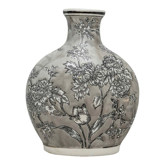 Peony Grey & White Bottle Vase - 32cm