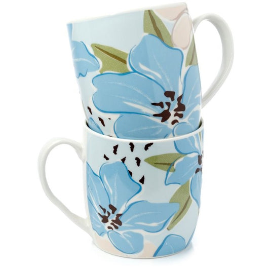 Ceramic Rhododendron Floral Mugs - Set of 2 - 12cm