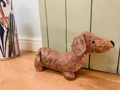 Faux Leather Brown Dachshund Door Stop - 36cm
