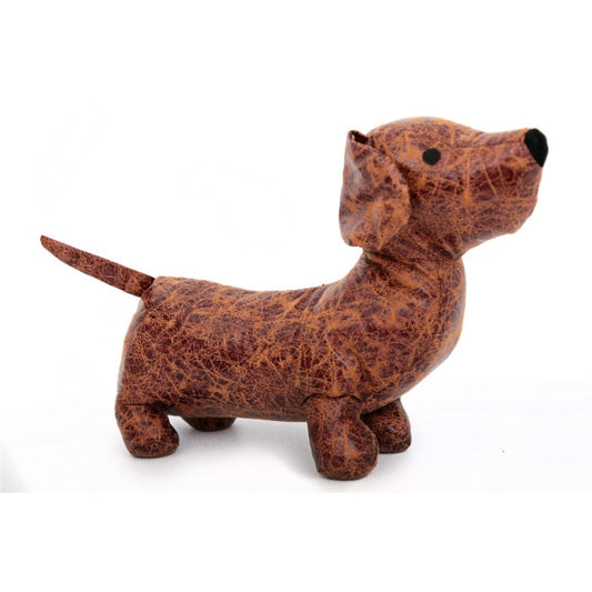 Faux Leather Brown Dachshund Door Stop - 36cm