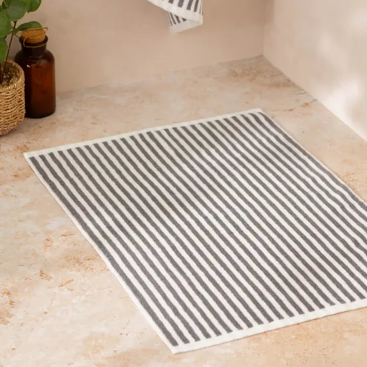 Hebden Striped Cotton Bath Mat Grey - 100% Cotton