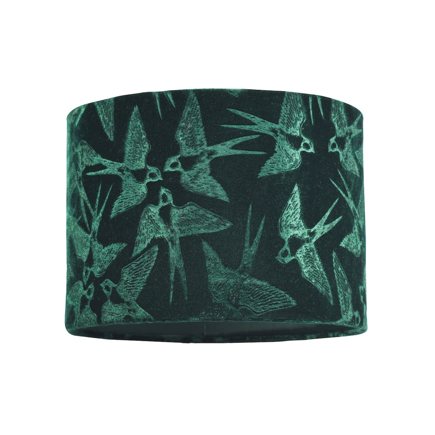 Bird Decorated Soft Velvet Fabric Lamp Shade with - 10" - Green