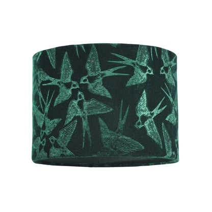 Bird Decorated Soft Velvet Fabric Lamp Shade with - 10" - Green