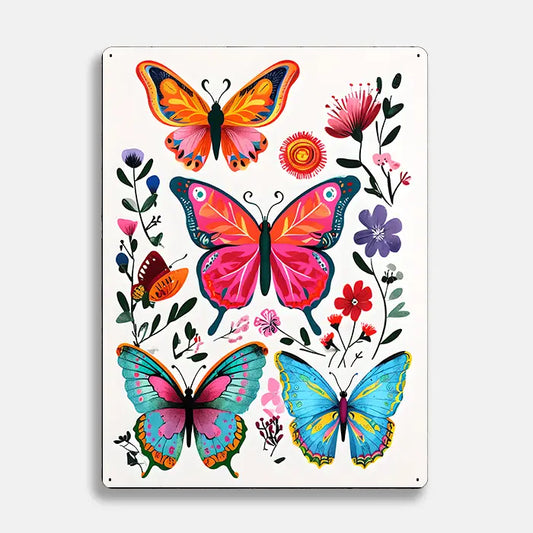 Vibrant Butterflies Scandinavian Folk Metal Sign Plaque