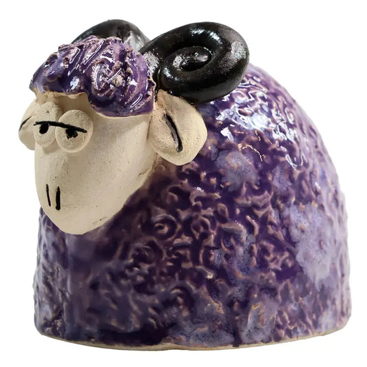 Handmade Wolly Ram Ceramic Figurine in Purple - 12cm
