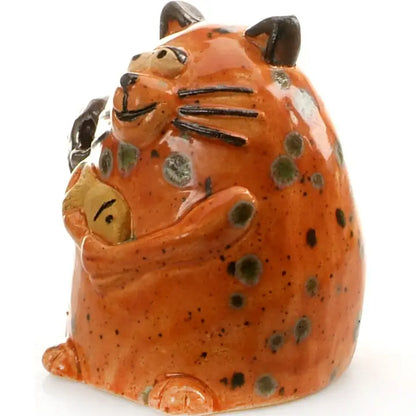Maverick Cat Ceramic Figurine with Fish | Ginger - 5cm
