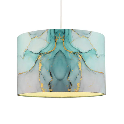 Drum Lamp Shade in Marble Effect Cotton Fabric Duck Egg - 12"