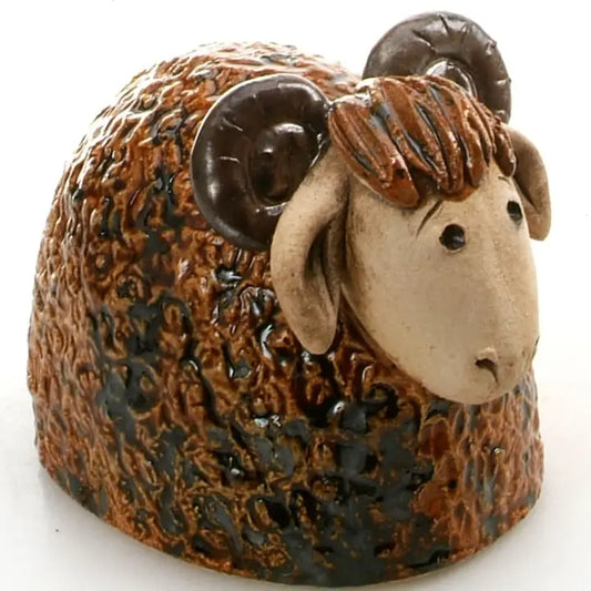 Handmade Wolly Ram Ceramic Figurine in Mocha - 12cm