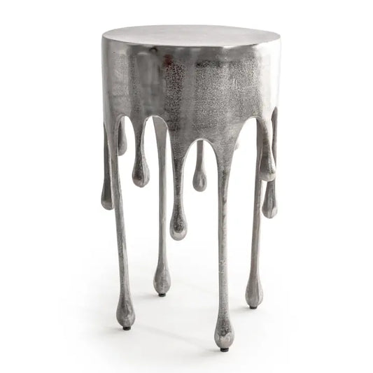 Raw Nickel "Dali" Drip Round Aluminium Side Table - 63cm