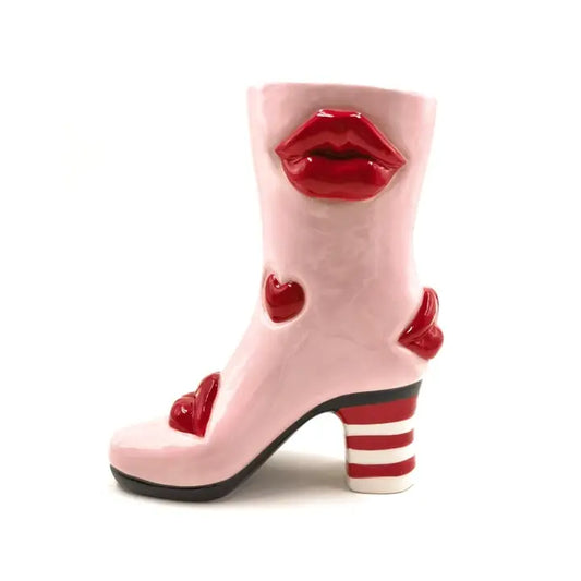 Hearts & Lips Heeled-Boot Ceramic Vase - 23cm