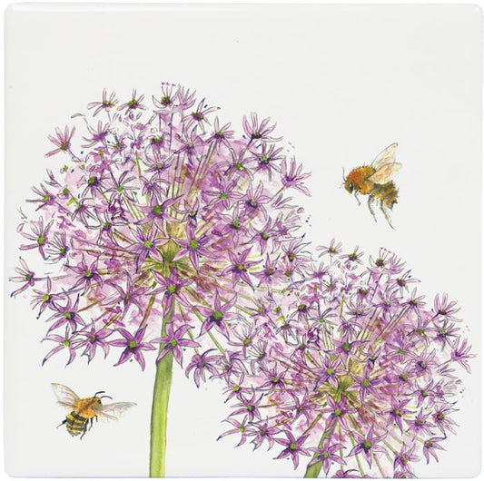 Ceramic Bee-tanical Allium Coaster - 10cm