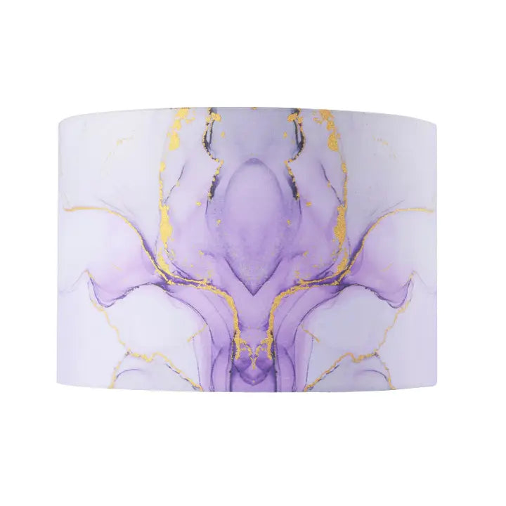 Designer Drum Lamp Shade in Marble Effect Cotton Fabric in Soft Lilac and Purple - 12"