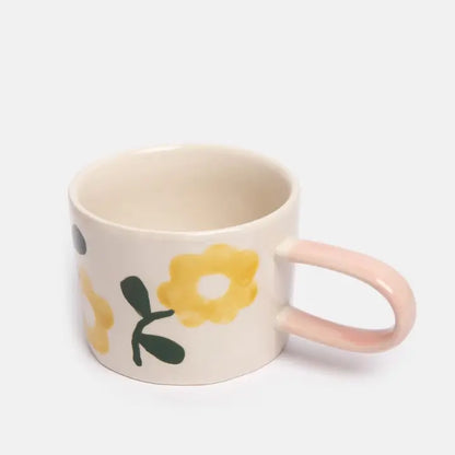 Yellow Flower Print Ceramic Mug by Caroline Gardner - Set of 4 - 14.5cm