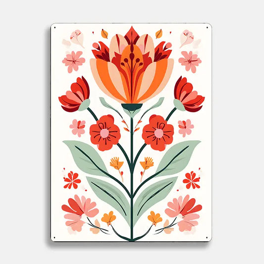 Flowers Floral Scandinavian Folk Metal Sign Plaque