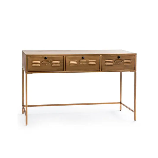 Brushed Antique Gold Metal 3 Drawer Console Table - 125.5cm