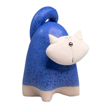 Chunky Cat Ceramic Figurine in Blue - 14cm