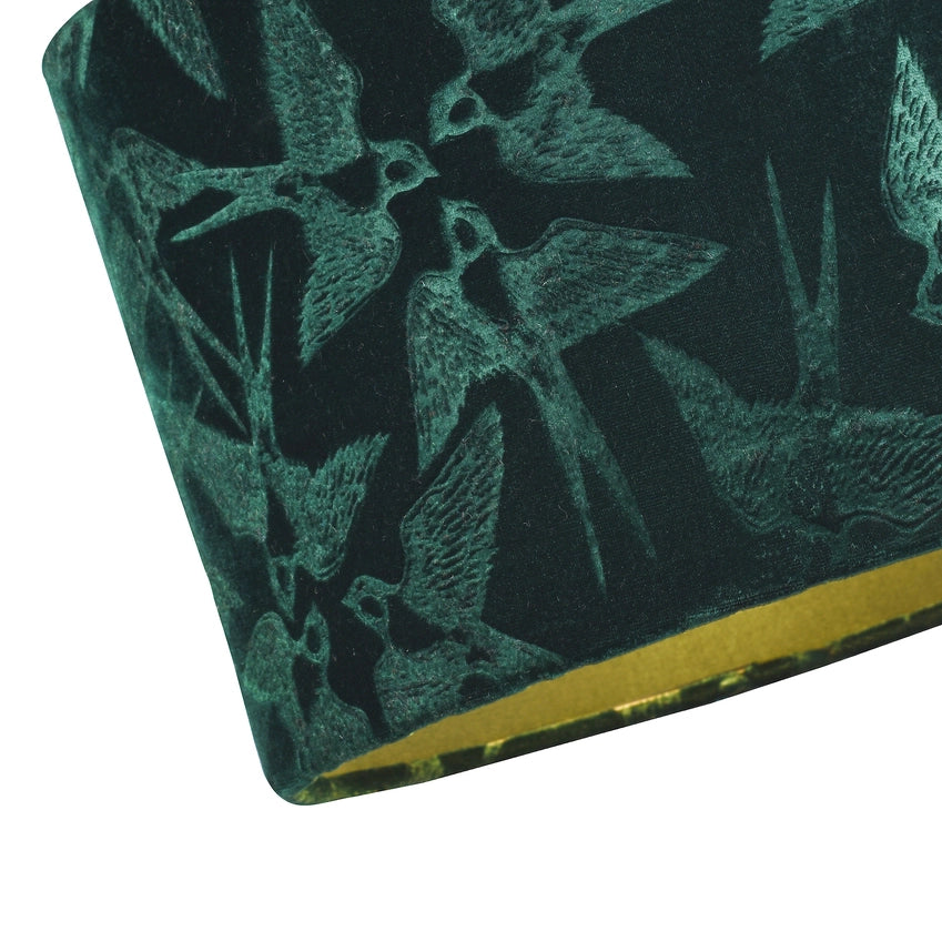 Bird Decorated Soft Velvet Fabric Lamp Shade with - 10" - Green