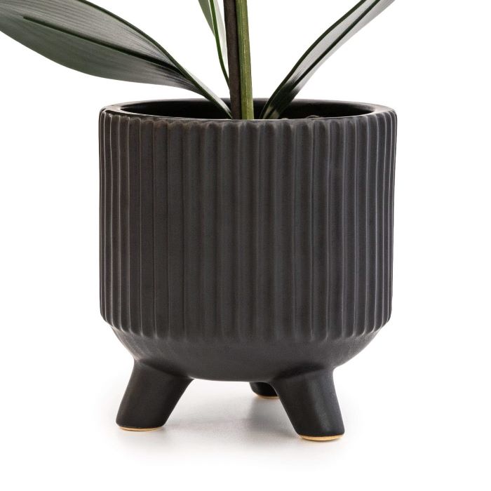 Black Artificial Orchid in Black Ceramic Footed Pot 42cm