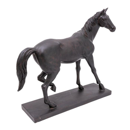 Antique Style Black Horse Ornament on Plinth 37cm