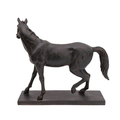 Antique Style Black Horse Ornament on Plinth 37cm