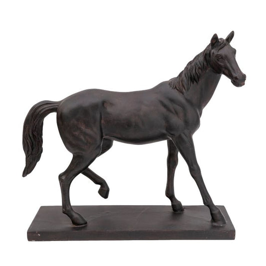 Antique Style Black Horse Ornament on Plinth 37cm