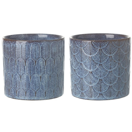 Blue Patterned Ceramic Planters - 10cm