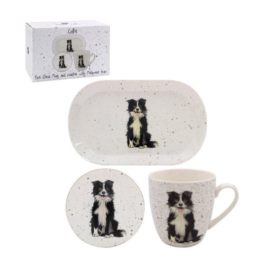 Border Collie Mug, Coaster and Tray Set