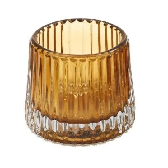 Warm Brown Ribbed Glass Tealight Candle Holder 7cm