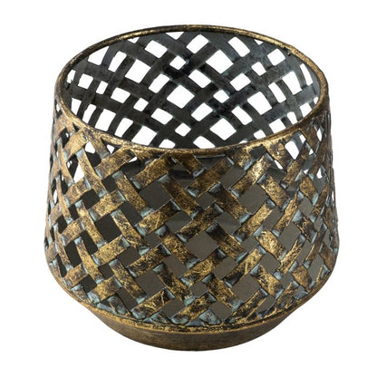 Brushed Gold Metal Tealight Candle Holder -11cm