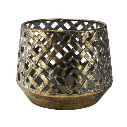 Brushed Gold Metal Tealight Candle Holder -11cm