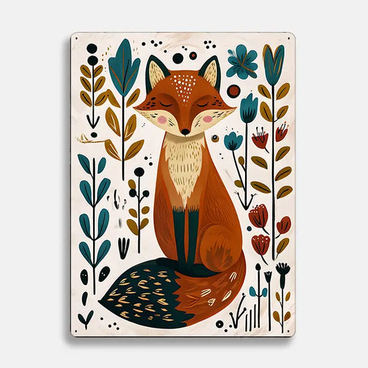 Fox Illustration Scandinavian Folk Metal Sign Plaque