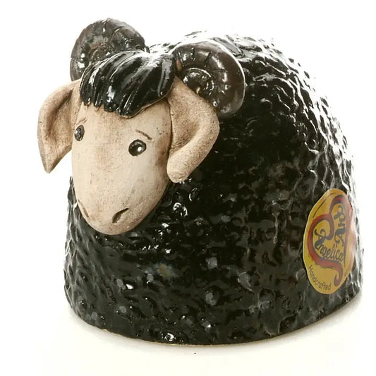 Handmade Wolly Ram Ceramic Figurine in Black - 12cm