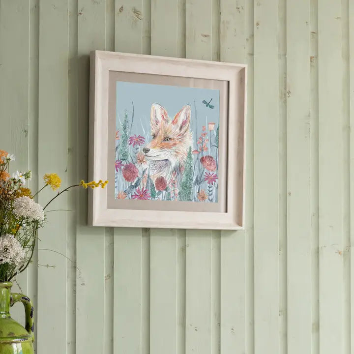 Harley Cornflower Fox Framed Print Birch - 46x46cm