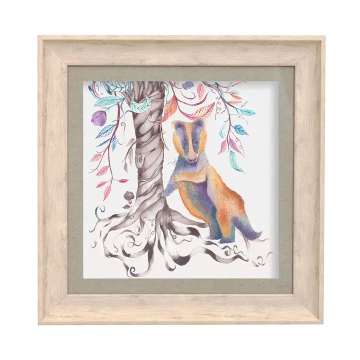Brucie Badger Framed Print Birch - 46x46cm