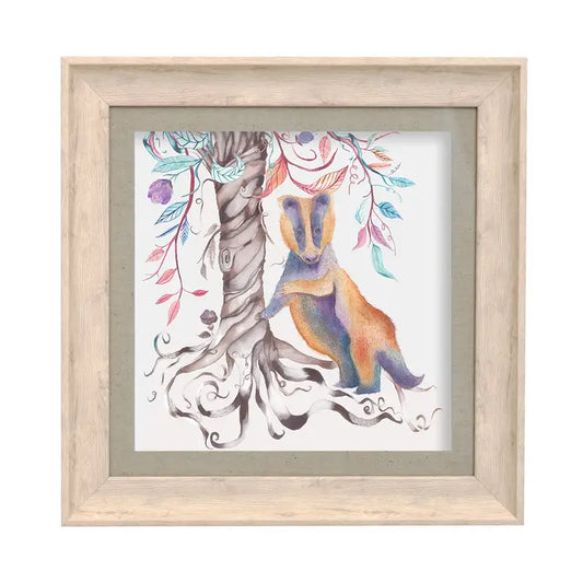 Brucie Badger Framed Print Birch - 46x46cm