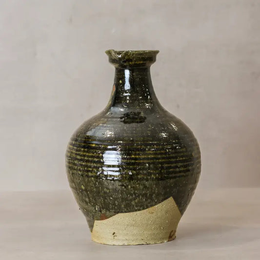 Glazed Bottle Vase Dark Olive Green - 30cm