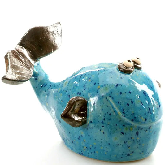 Blue Whale in Bright Blue Ceramic Figurine