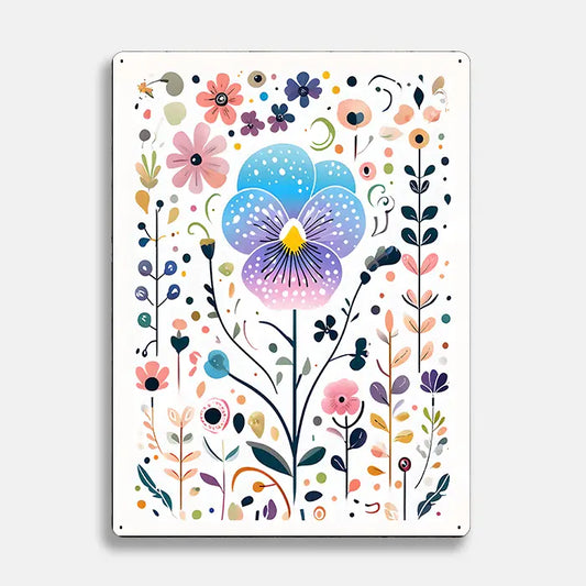 Pansy Flower Plants Scandinavian Folk Metal Sign Plaque