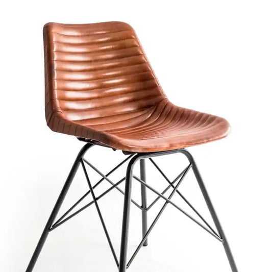 Industrial Vintage Leather & Iron Chair - 77cm