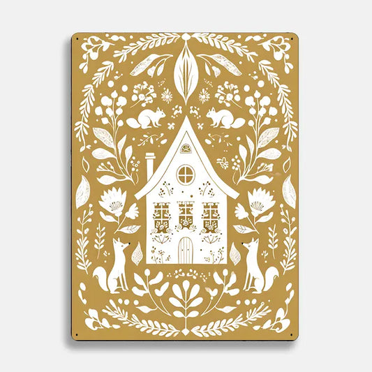 House Home Fox Scandinavian Folk Metal Sign Plaque