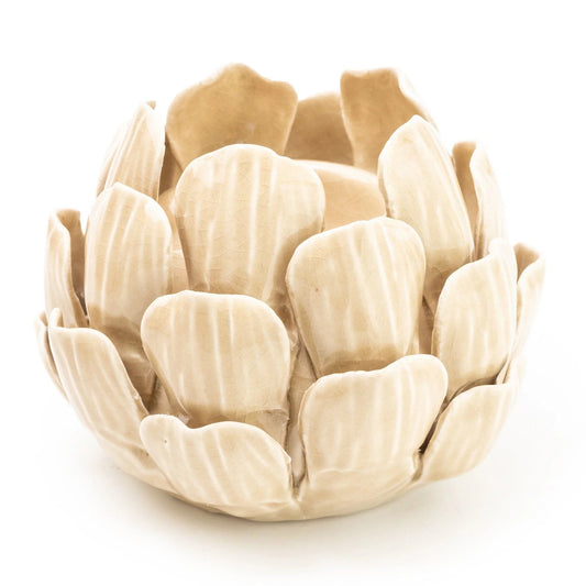 Ceramic Cream Artichoke Tealight Holder 13cm