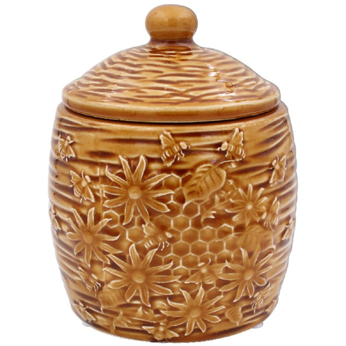 Crackled Ceramic Glaze Floral Bee Cannister W/ Lid - 17cm