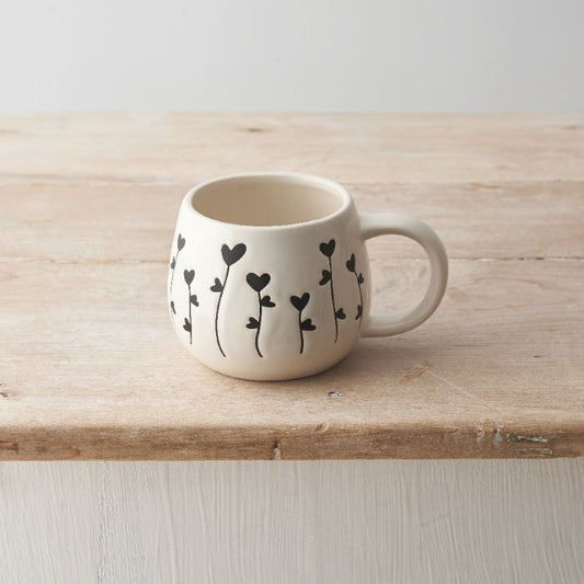 Large Ceramic Black Heart Flower Mug 13.5cm