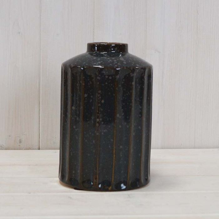 Black Ceramic Speckled Vase - 18cm