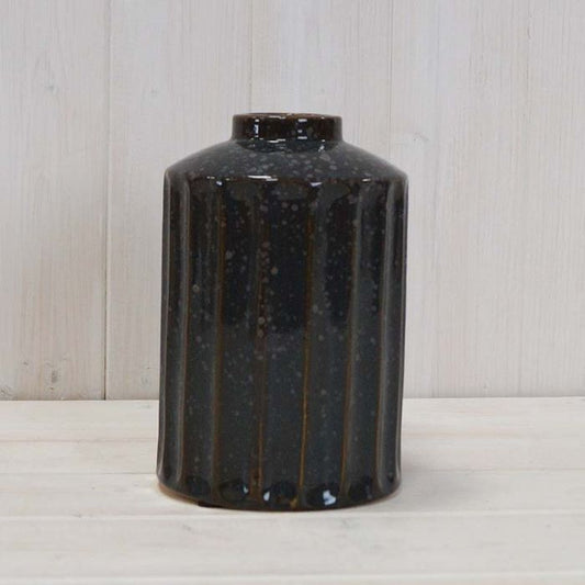 Black Ceramic Speckled Vase - 18cm