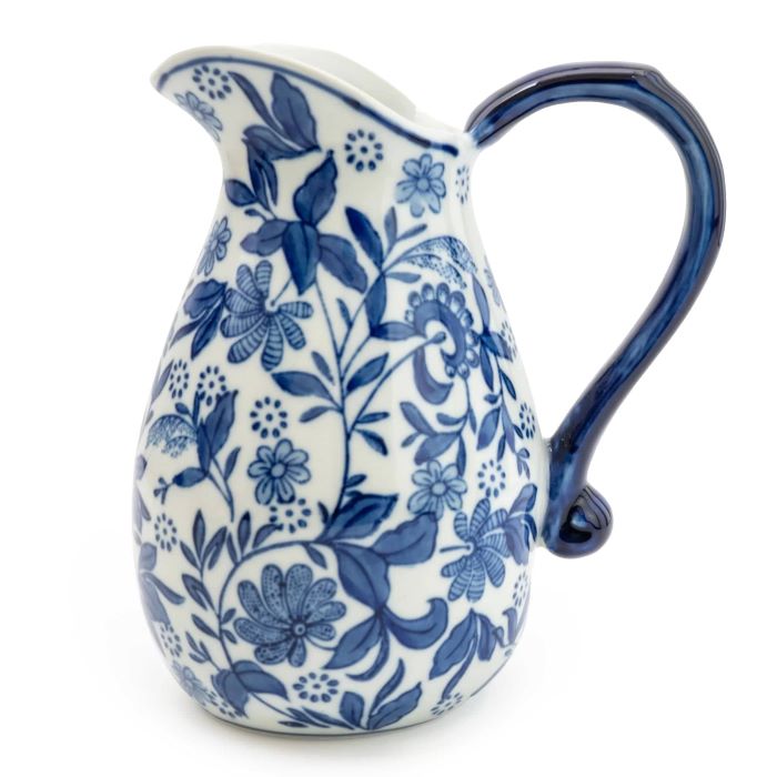 Blue and White Ceramic Floral Jug/Vase 21.5cm